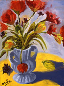 Still Life with Poppies, oil on canvas by Barbara Strelke
